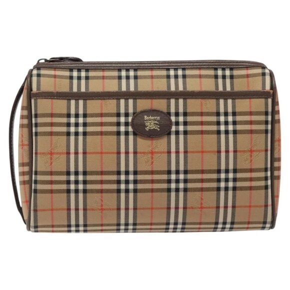 Burberrys Nova Check Clutch Bag Canvas Beige Auth - Picture 1 of 15